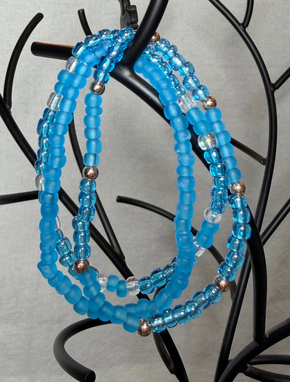 Ocean Glow Blue Beaded Bracelet Set (Set of 3)