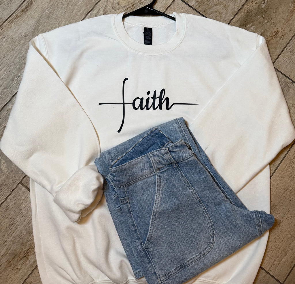 “Faith” Minimalist Script Sweatshirt | White
