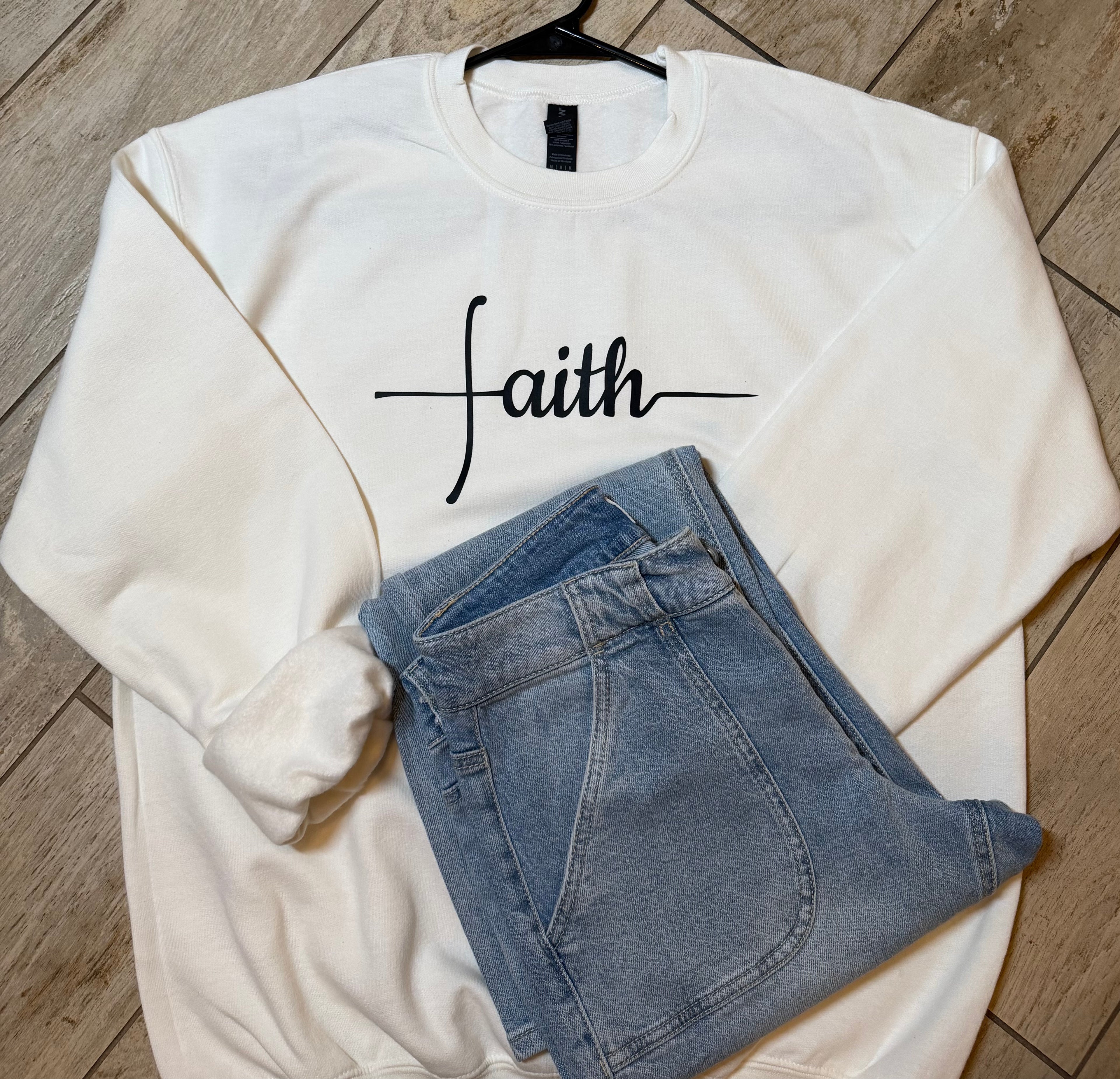 “Faith” Minimalist Script Sweatshirt | White