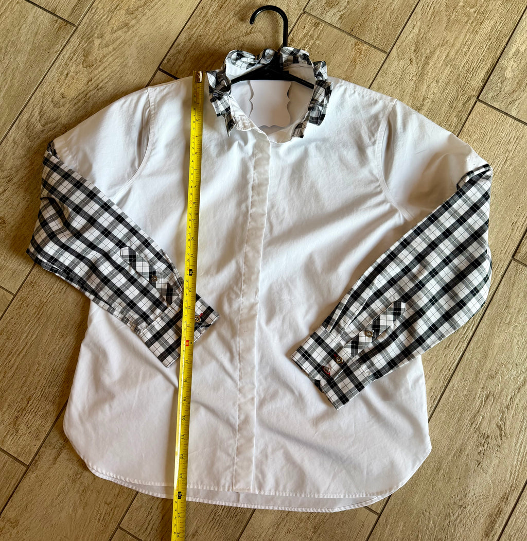 White & Black Plaid Sleeve Button-Up
