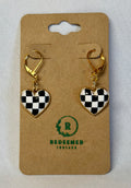 “Checker Heart” Statement Earrings | Black & White