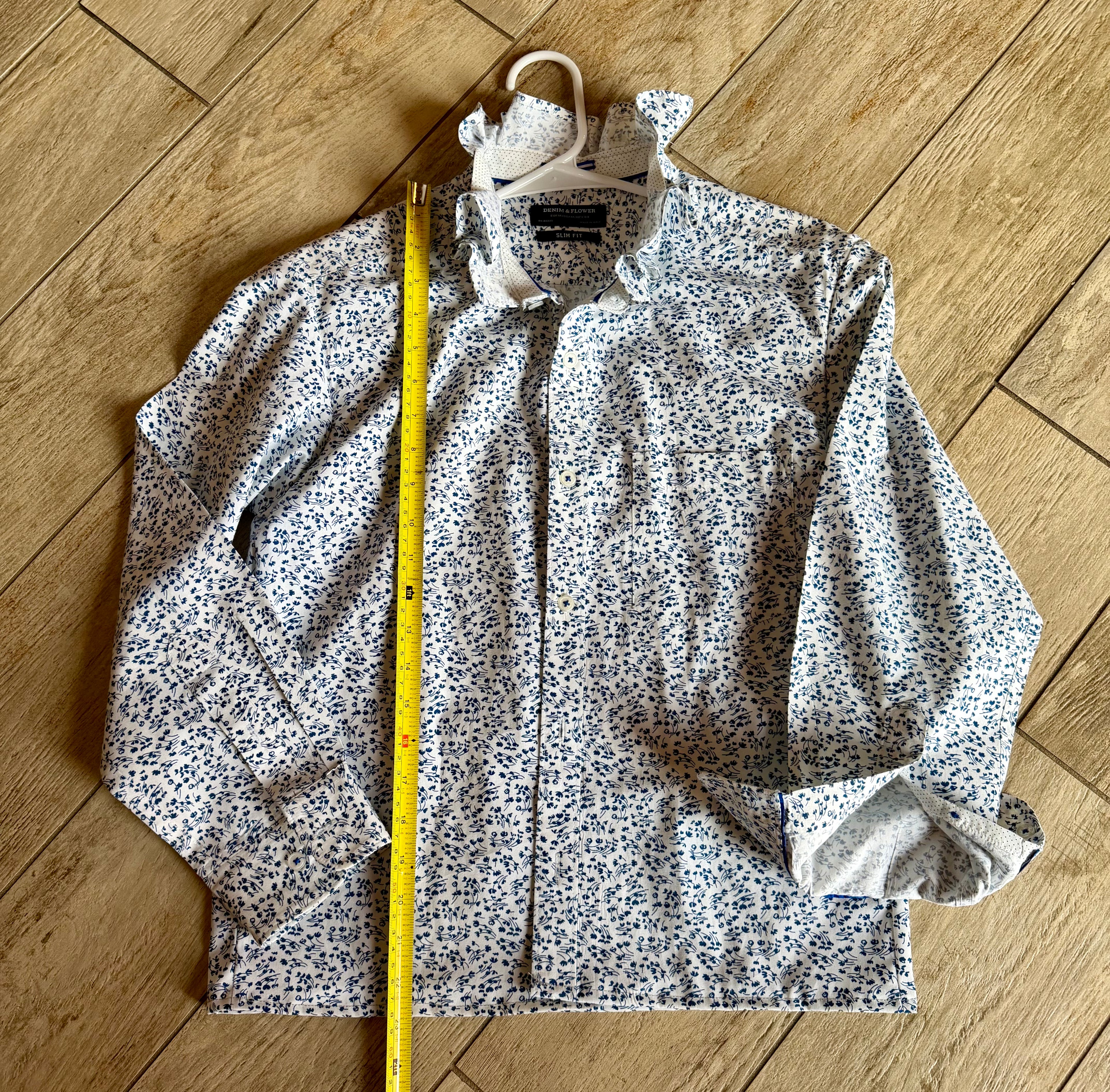 Blue Floral Ruffle Collar Button-Down