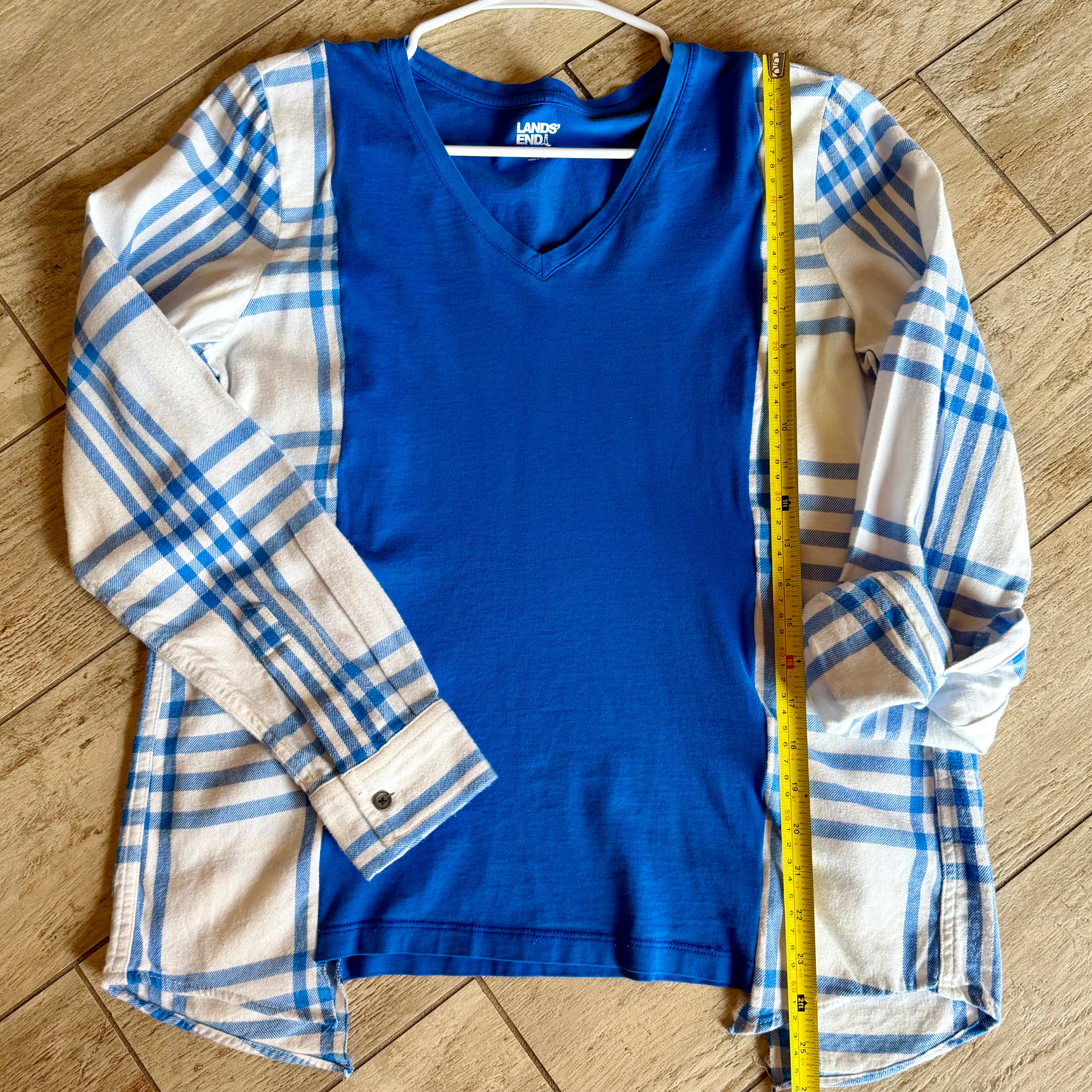 Blue Plaid Sleeve Top