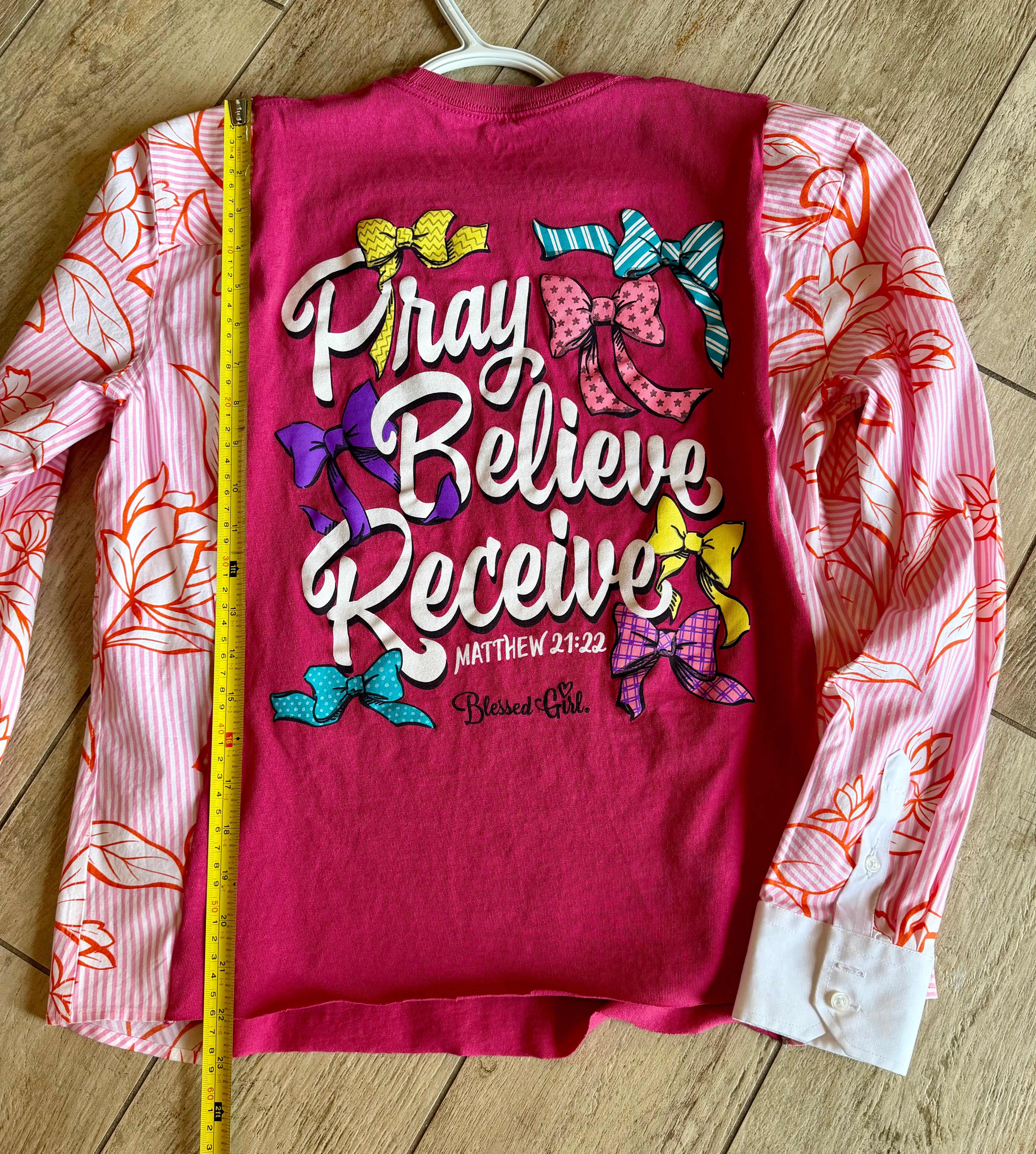 Pray Believe Receive Floral Sleeve Top