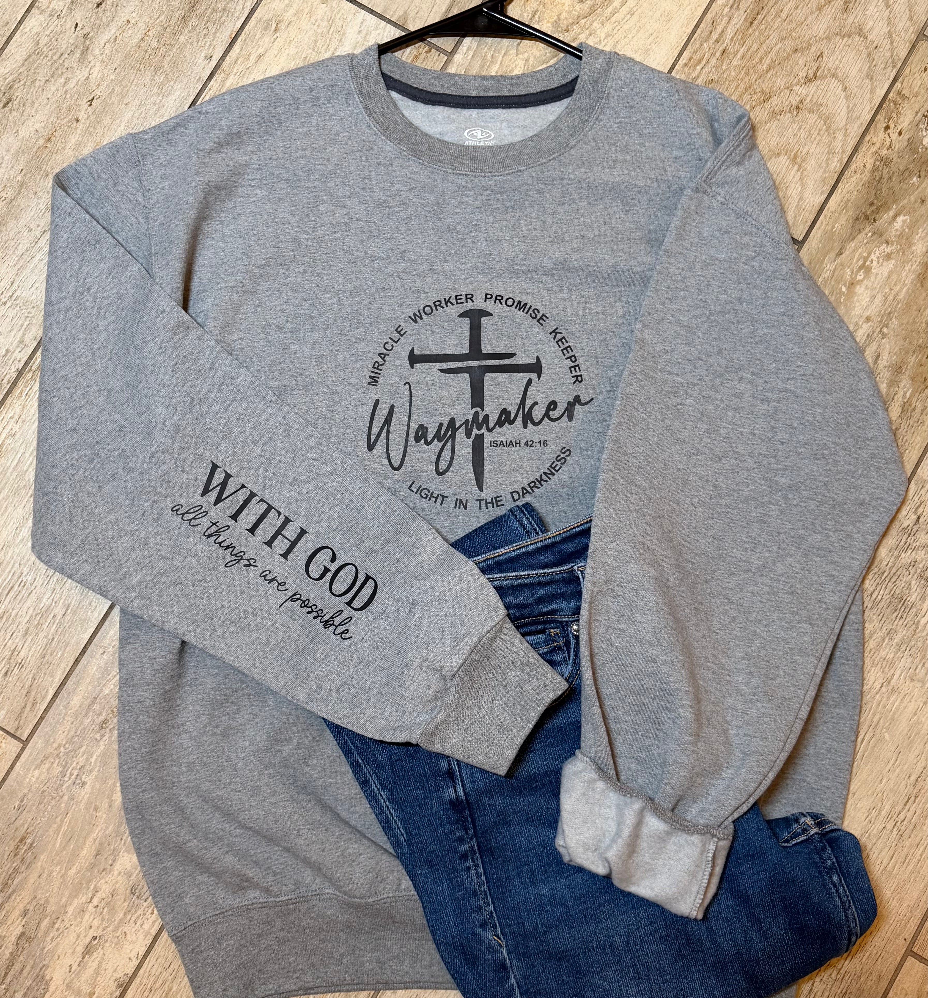 “Waymaker” Scripture Cross Sweatshirt | Heather Grey