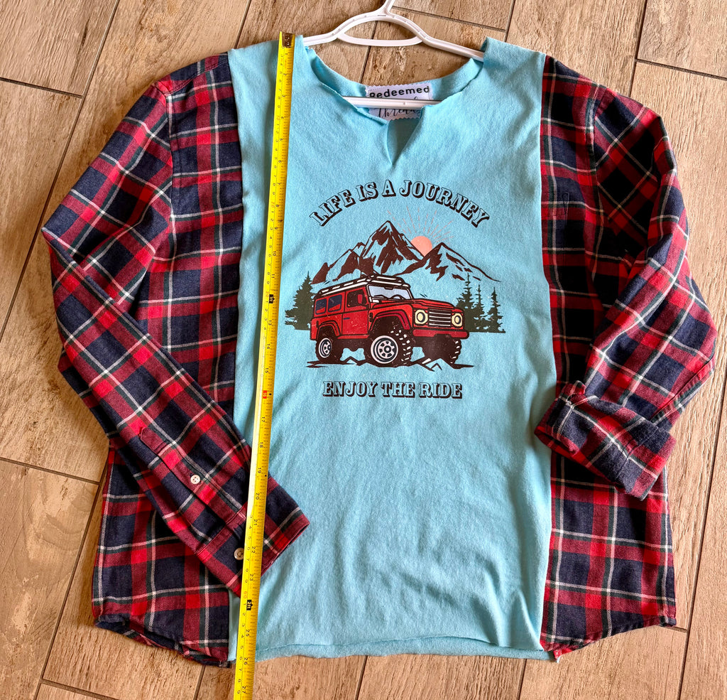 Life Is a Journey Plaid Sleeve Top