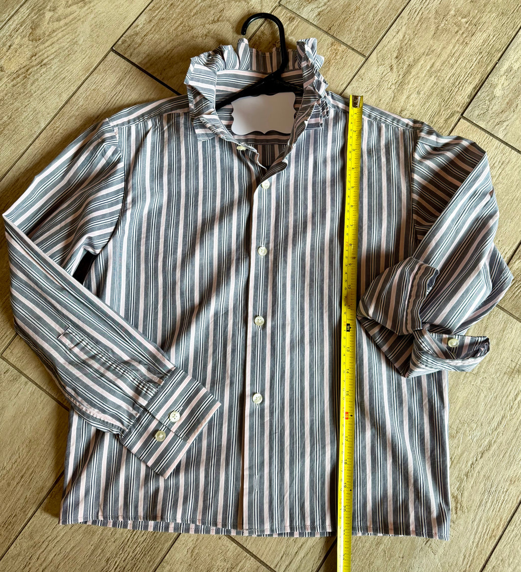 Gray & Blush Stripe Ruffle Collar Top