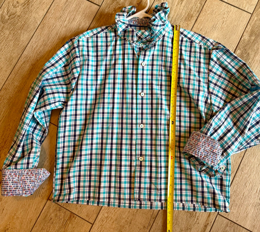 Ruffled Collar Plaid Button-Up Top