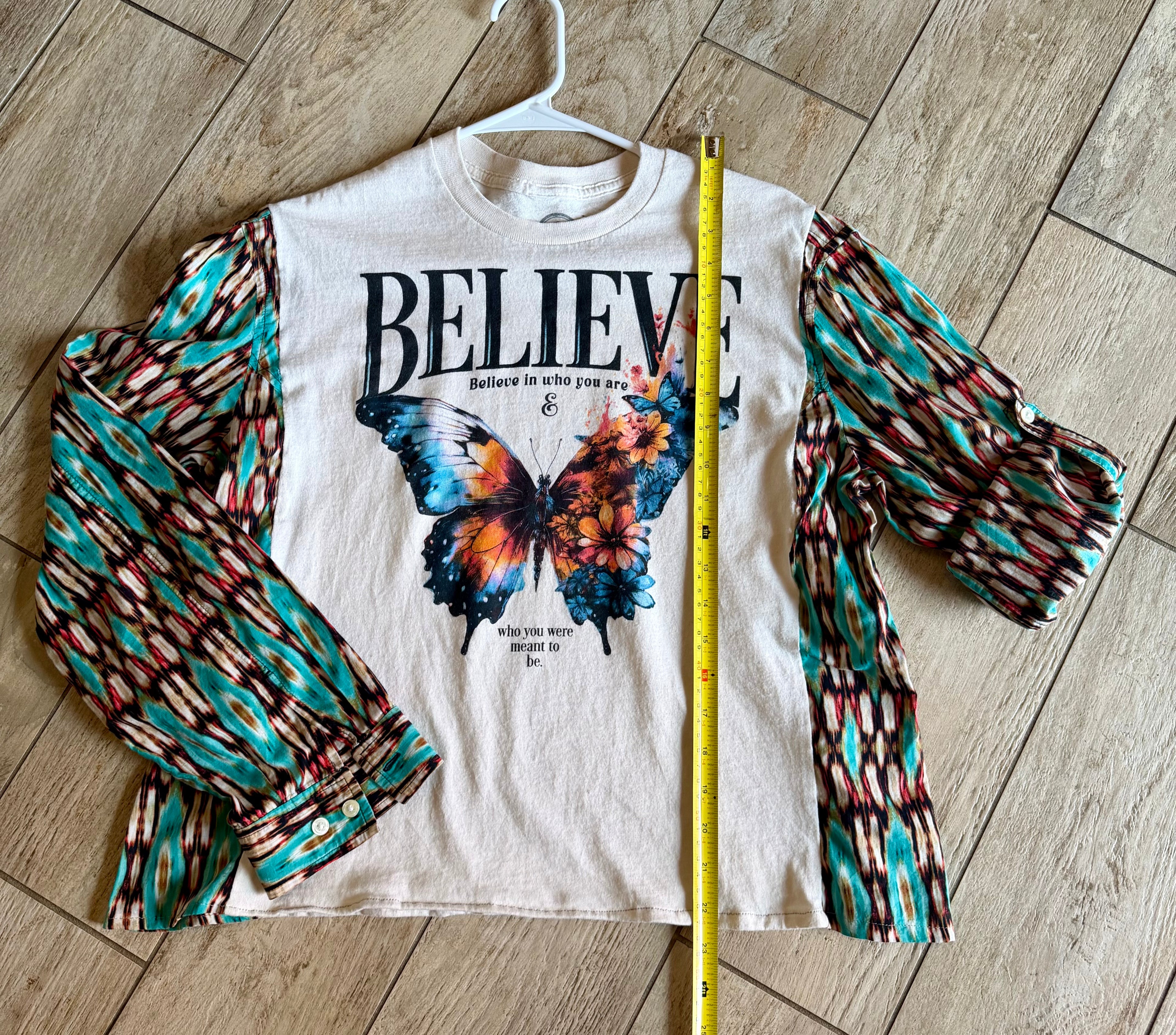 Believe Butterfly Plaid Sleeve Top