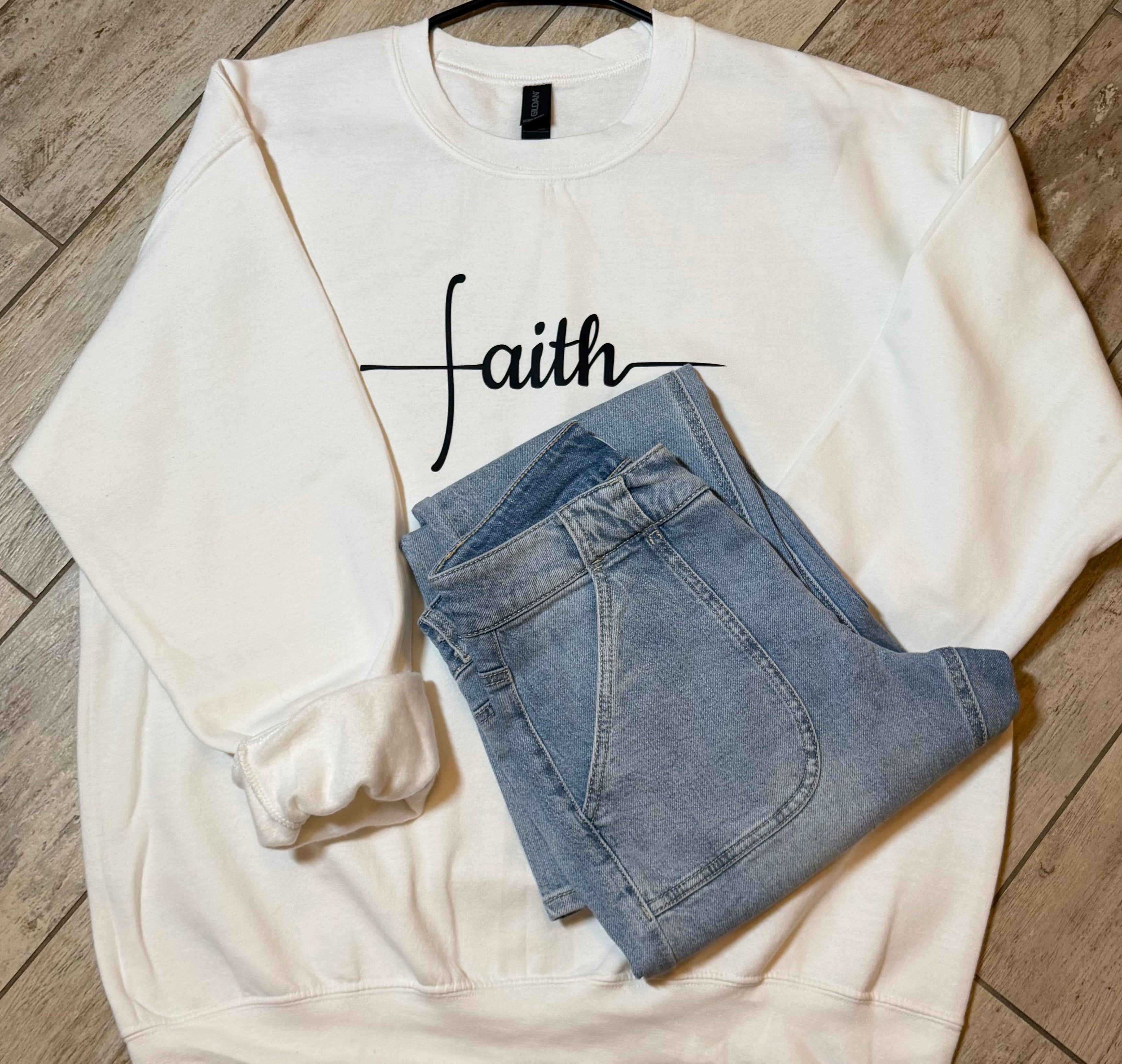 “Faith” Minimalist Script Sweatshirt | White