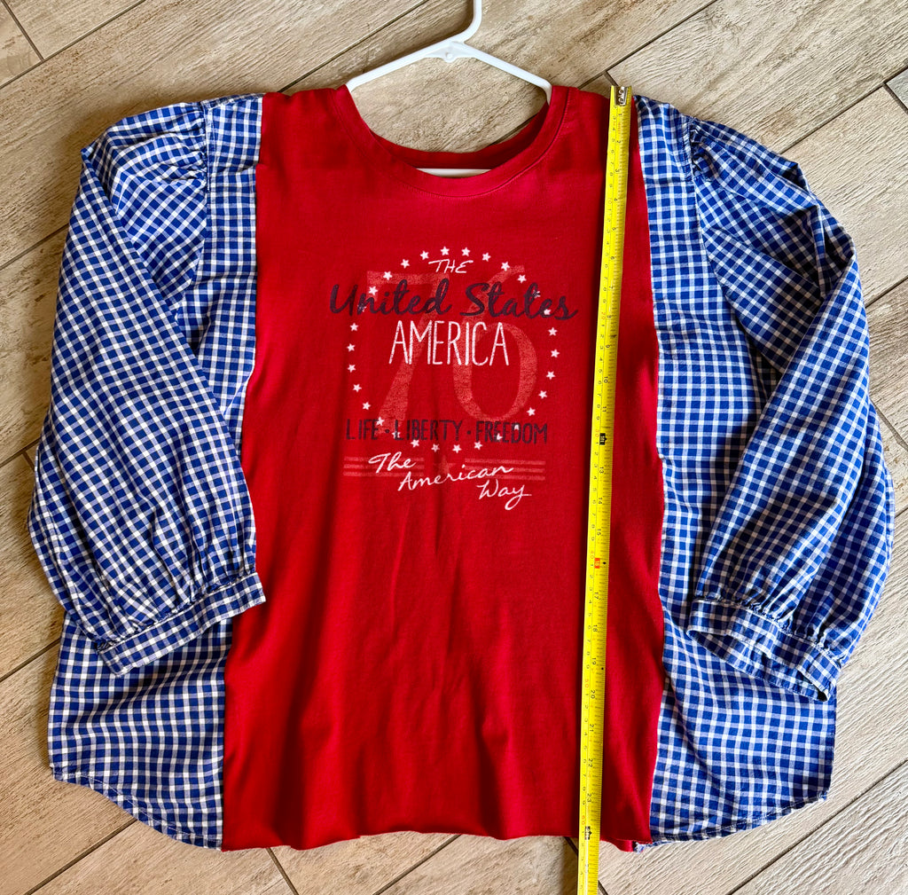 USA Gingham Sleeve Top