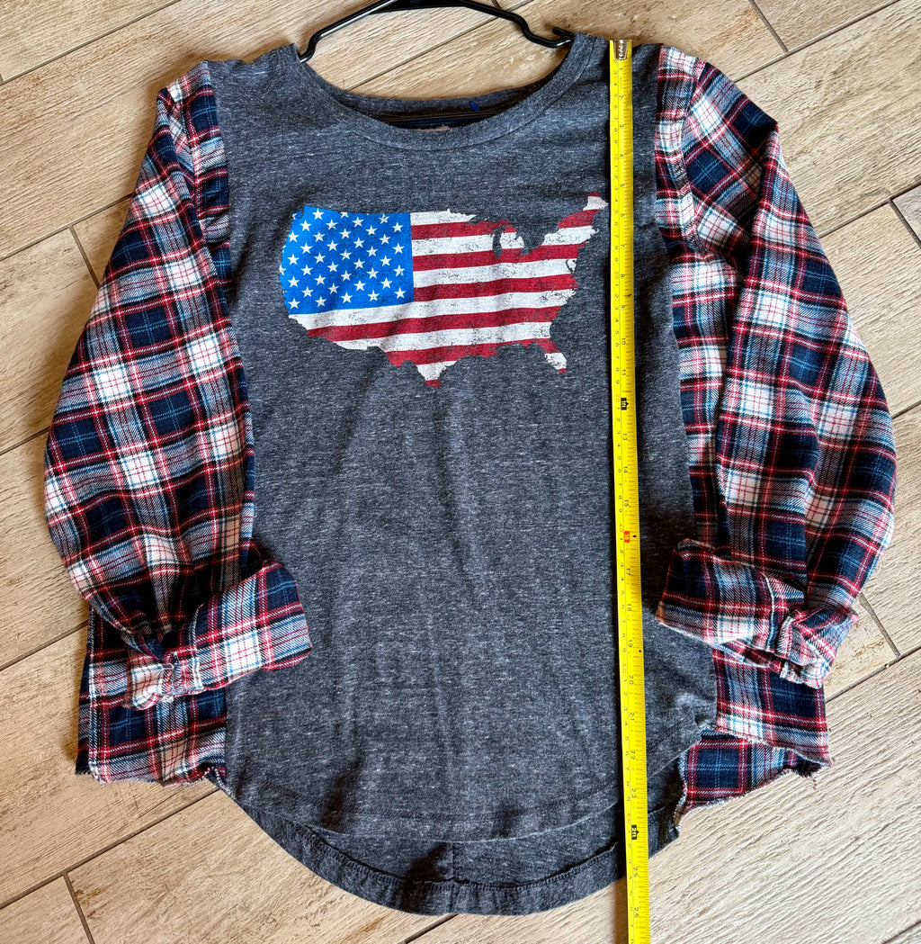 USA Plaid Sleeve Top