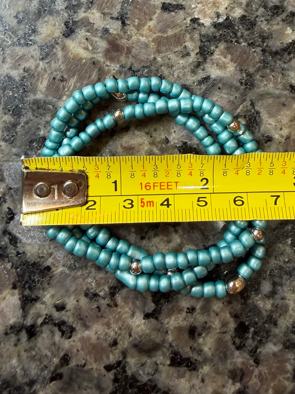 Turquoise Seed Bead Bracelet Set (Set of 3) – Handmade Stretch Bracelets with Silver Heart Accents