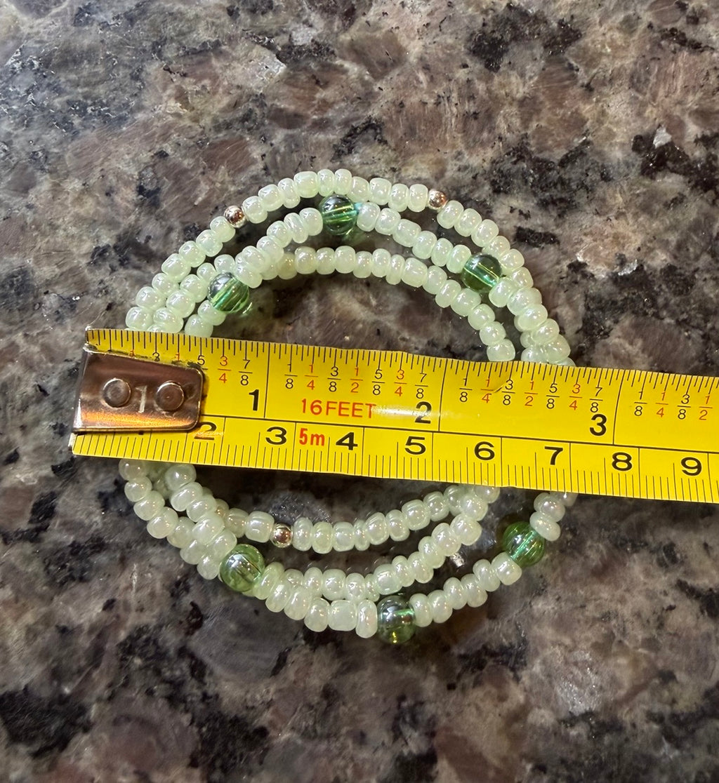 Soft Sage & Green Glass Beaded Bracelet Set (Set of 3)