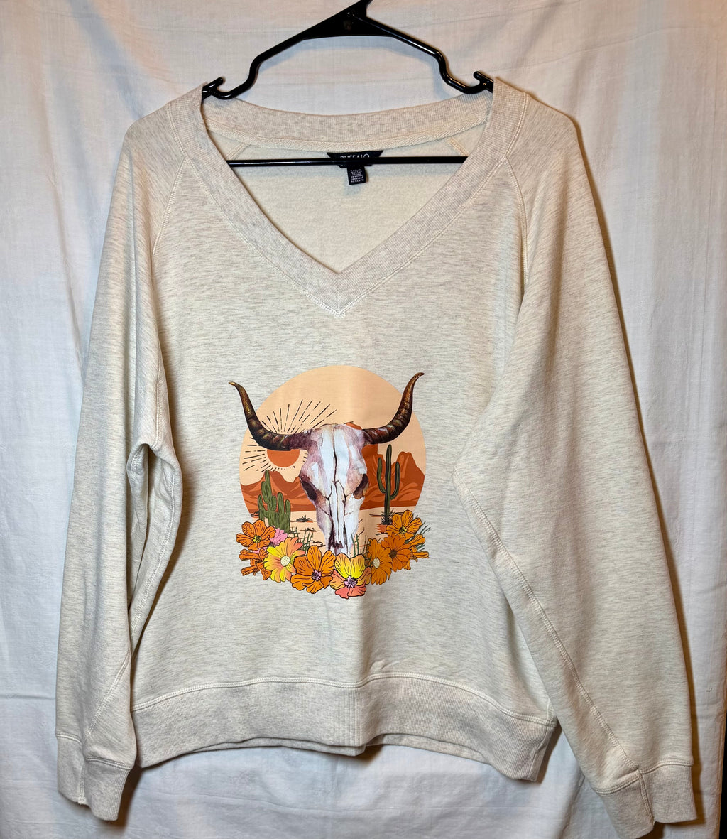 Desert Longhorn Floral Sweatshirt | Heather Oatmeal