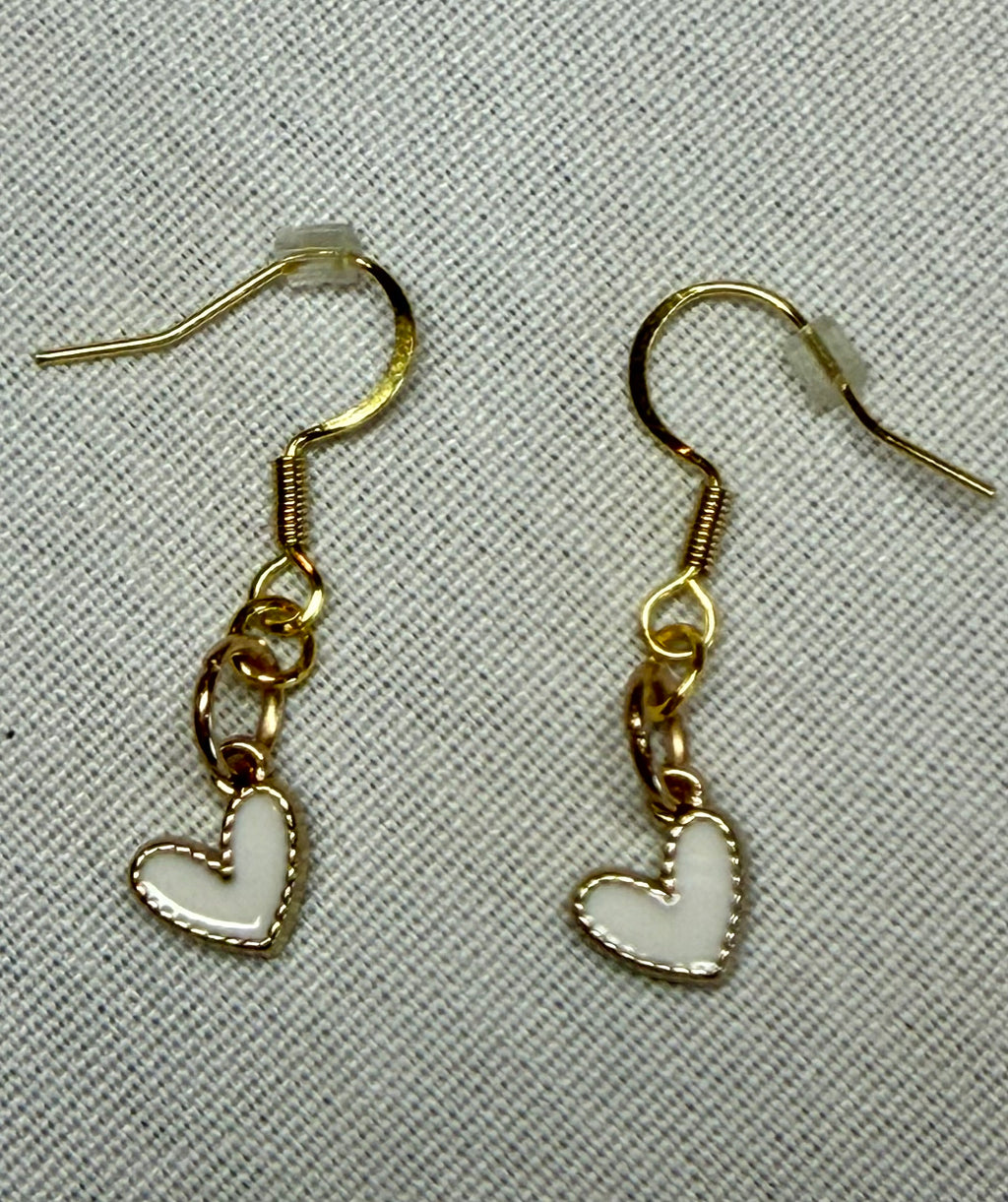 Tiny White Heart Drop Earrings