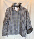 Navy & Taupe Gingham Ruffle Collar Top