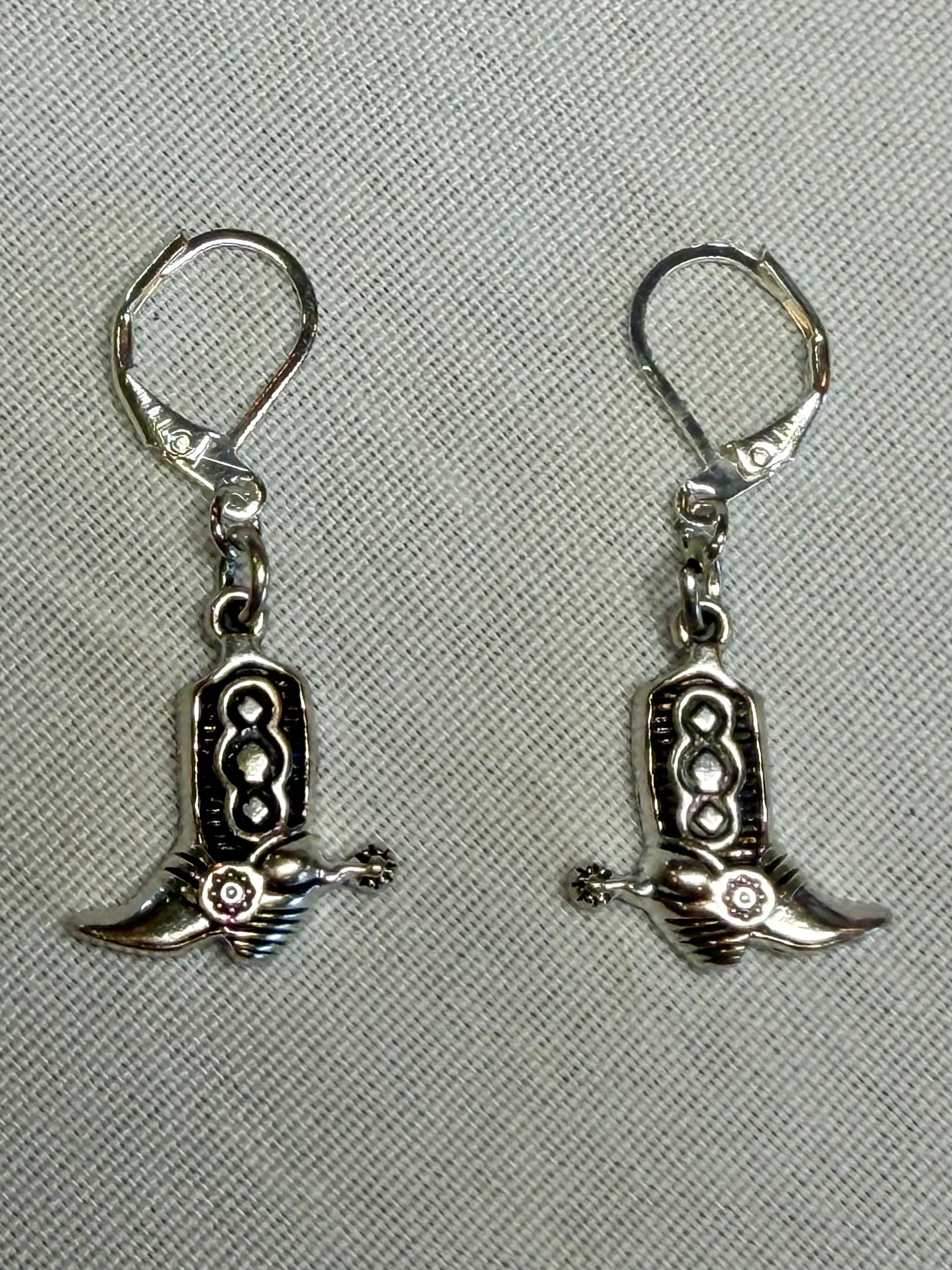 Western Boot & Spur Drop Huggies (Silver)