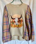 Desert Skull Plaid Sleeve Top