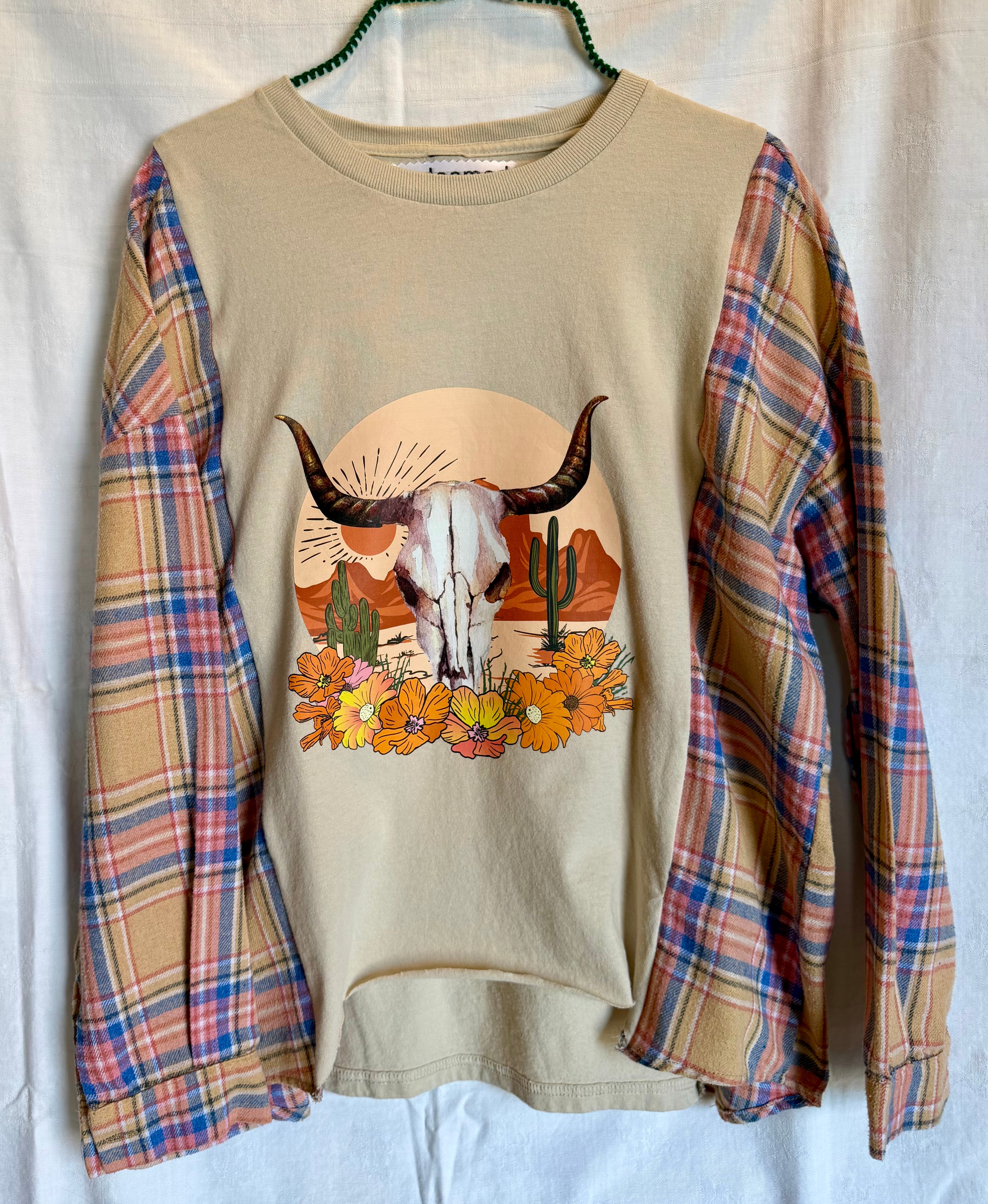 Desert Skull Plaid Sleeve Top