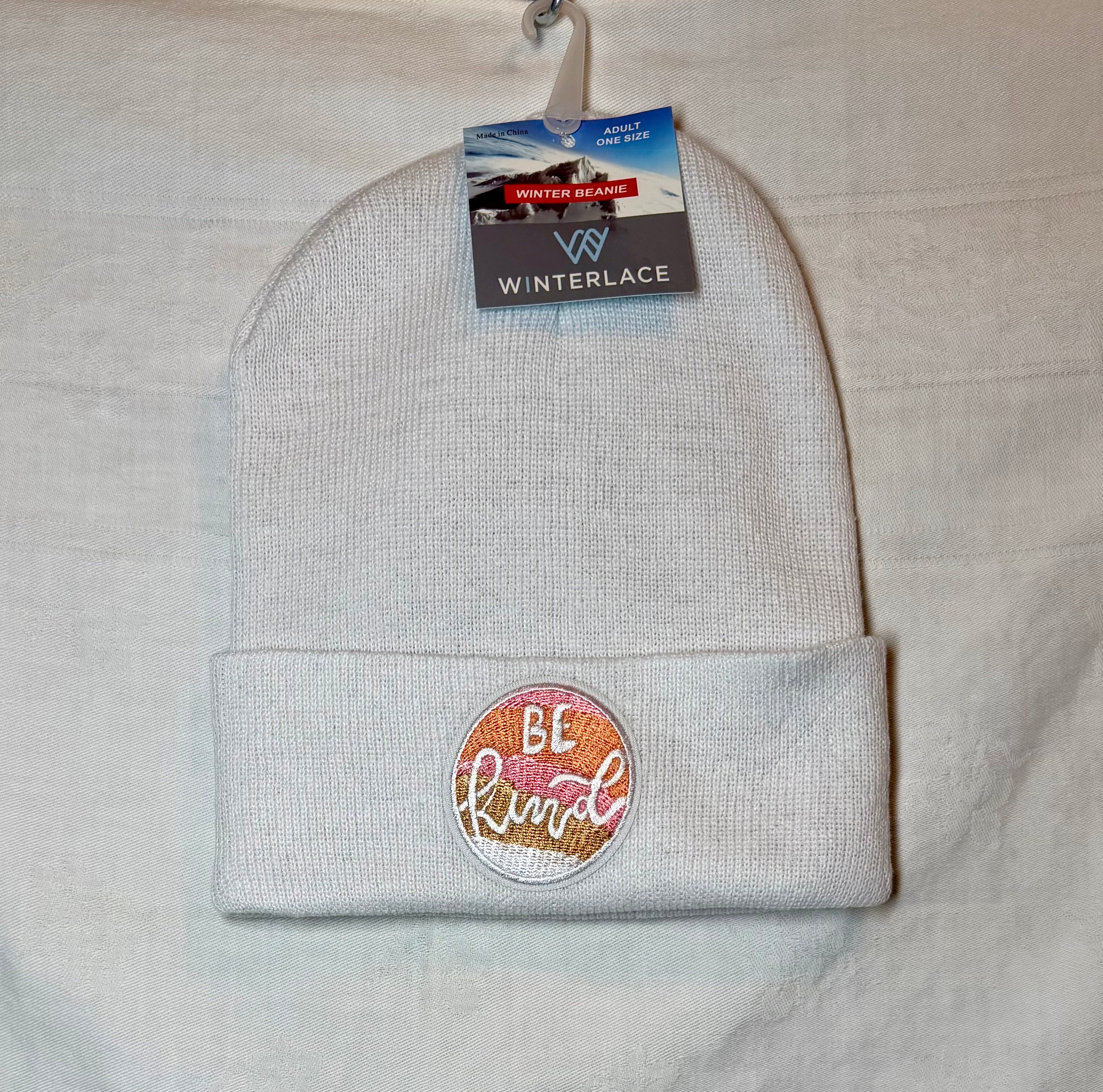 “Be Kind” Embroidered Beanie | White