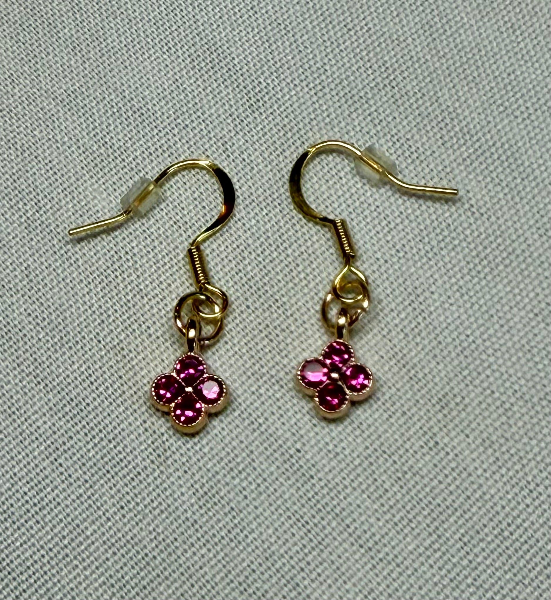 Pink Crystal Mini Clover Drop Earrings (Gold)