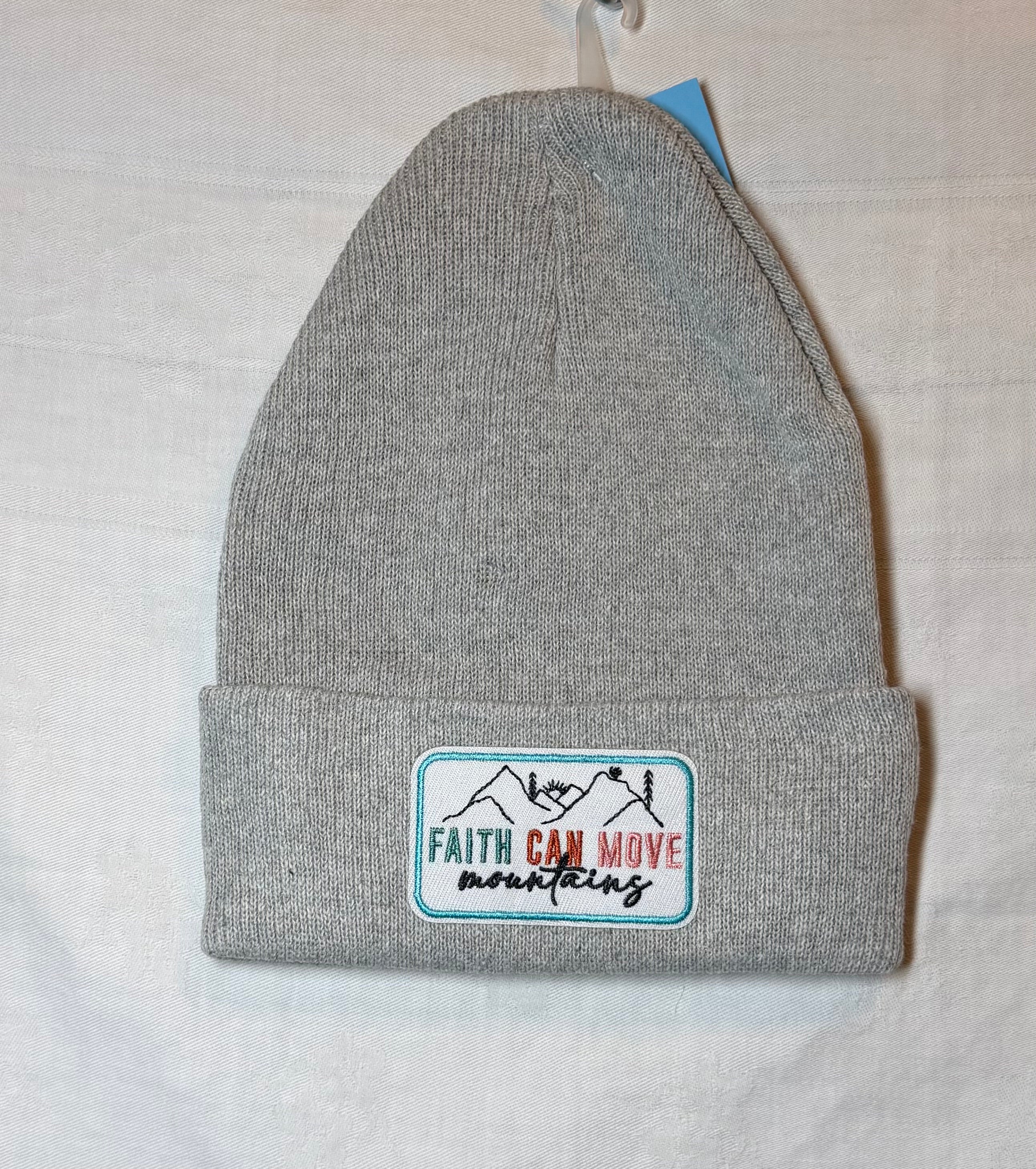 “Faith Can Move Mountains” Embroidered Beanie | Heather Gray