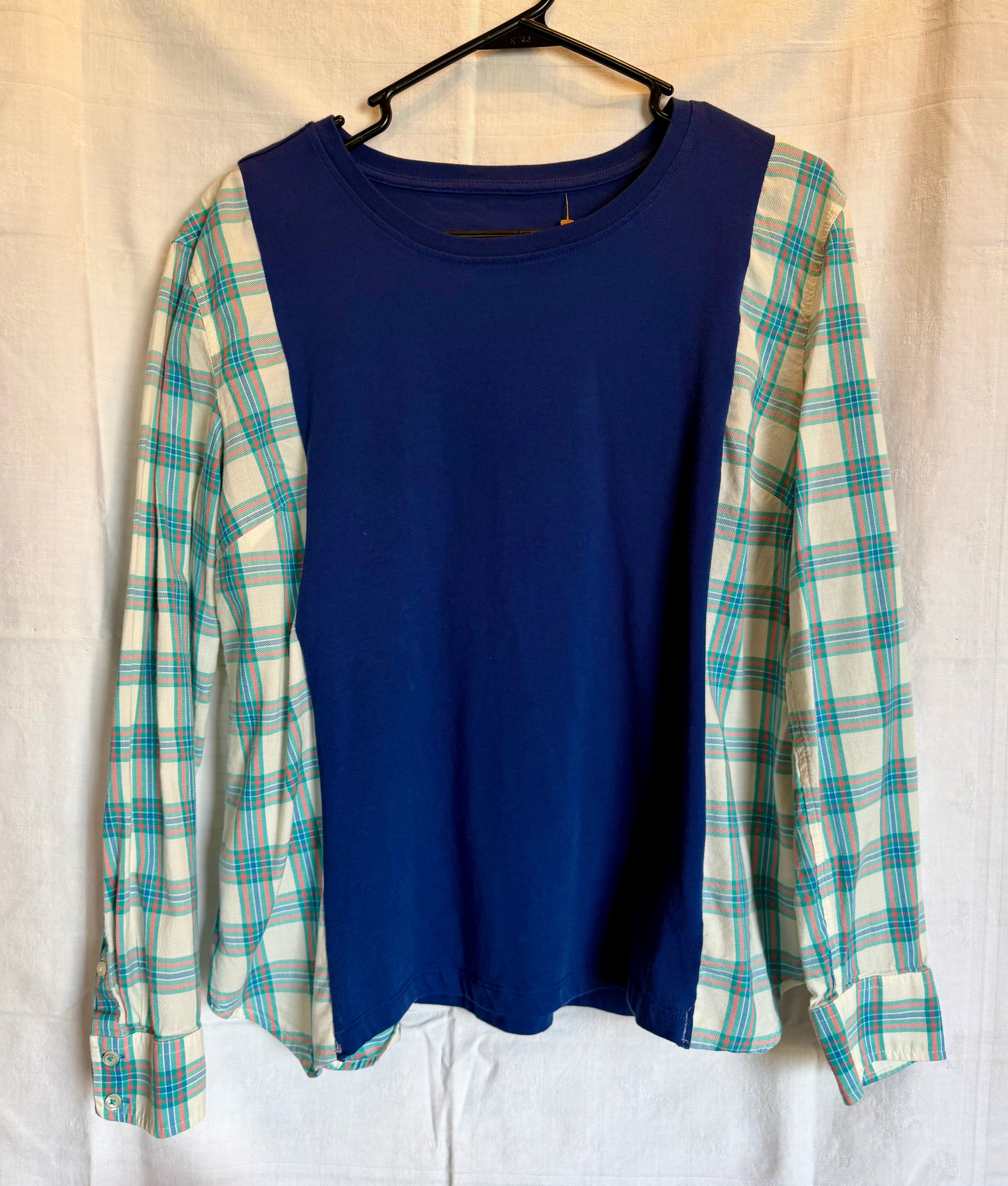 Navy Plaid Sleeve Top