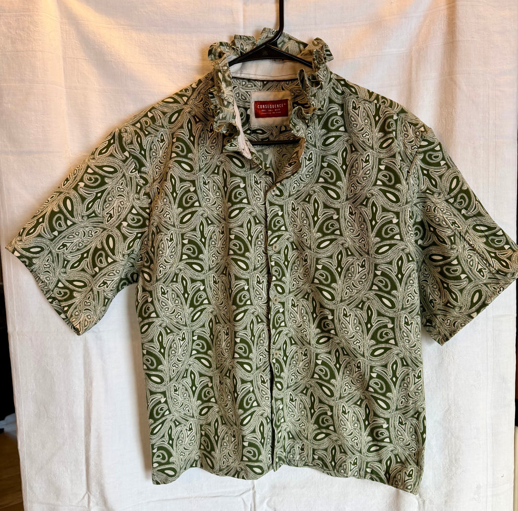 Olive Paisley Button-Up Top