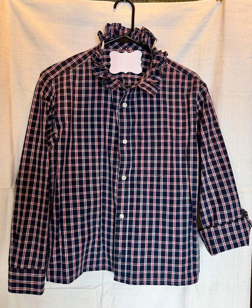 Navy & Red Plaid Ruffle Collar Top