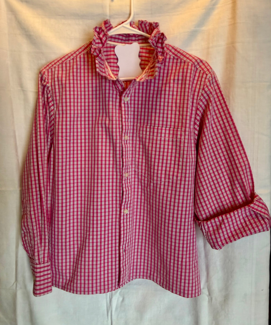 Red Gingham Ruffle Collar Button-Up