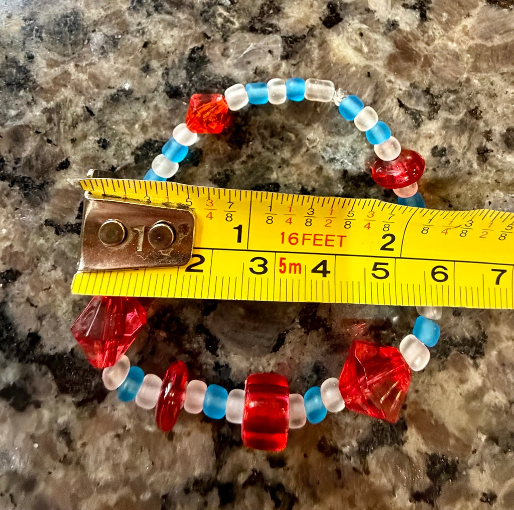 Red & Aqua Glass Beaded Bracelet | Handmade Stretch Bracelet