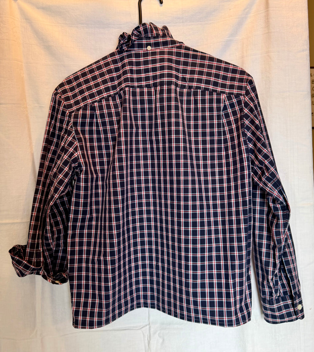 Navy & Red Plaid Ruffle Collar Top