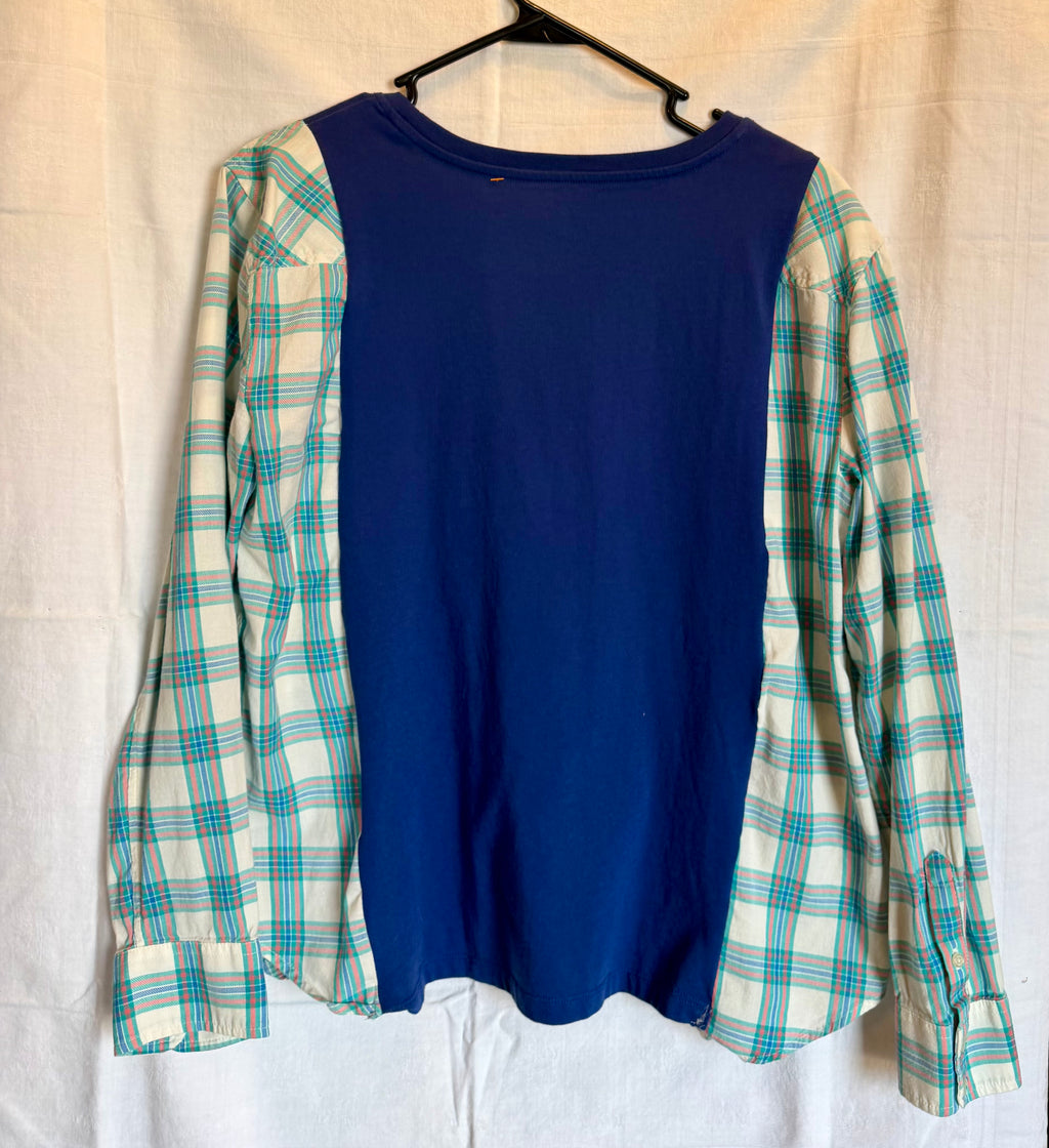 Navy Plaid Sleeve Top