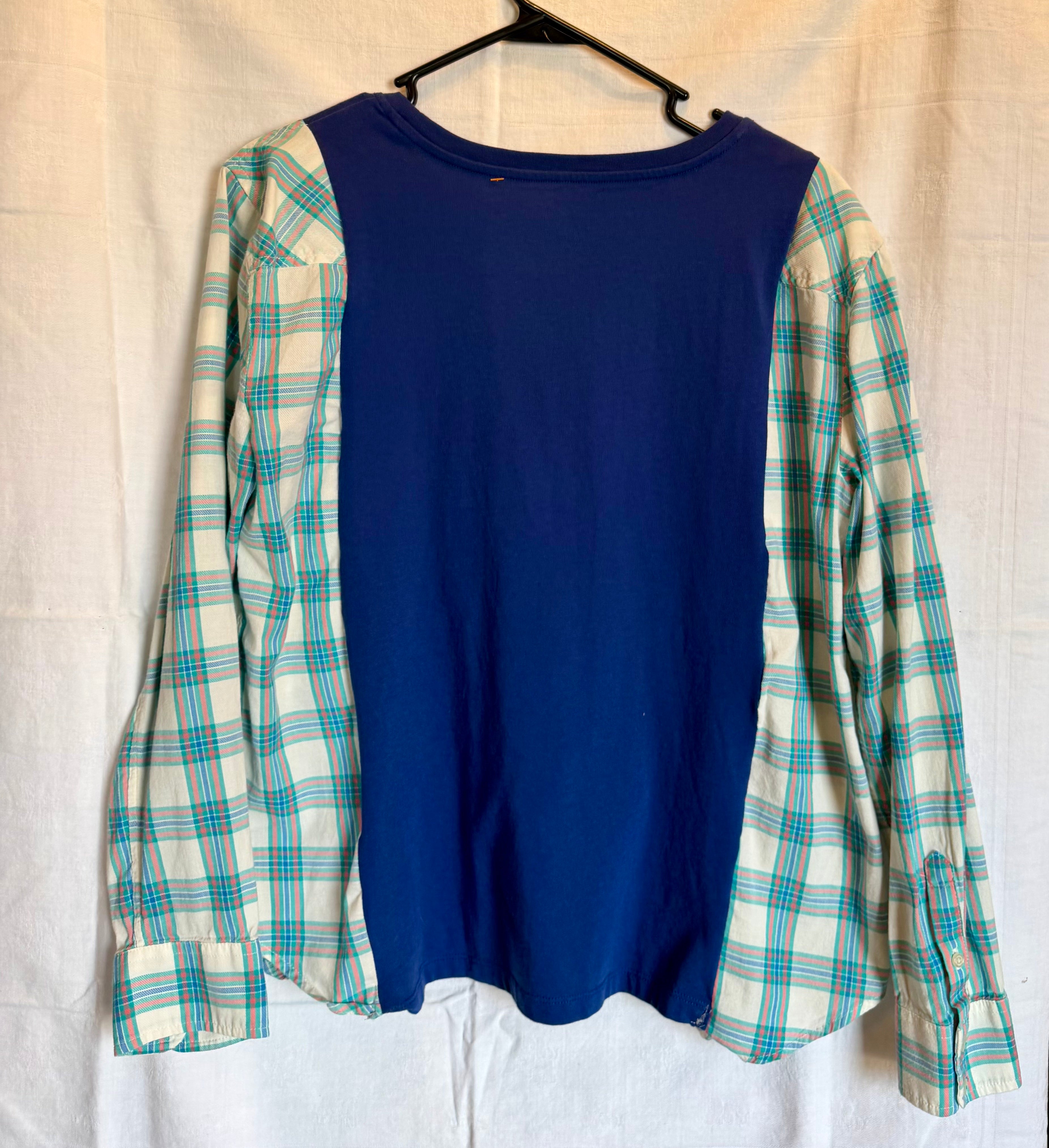 Navy Plaid Sleeve Top