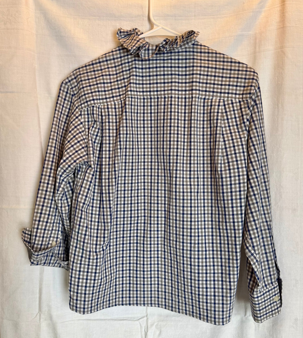 Navy & Taupe Gingham Ruffle Collar Top