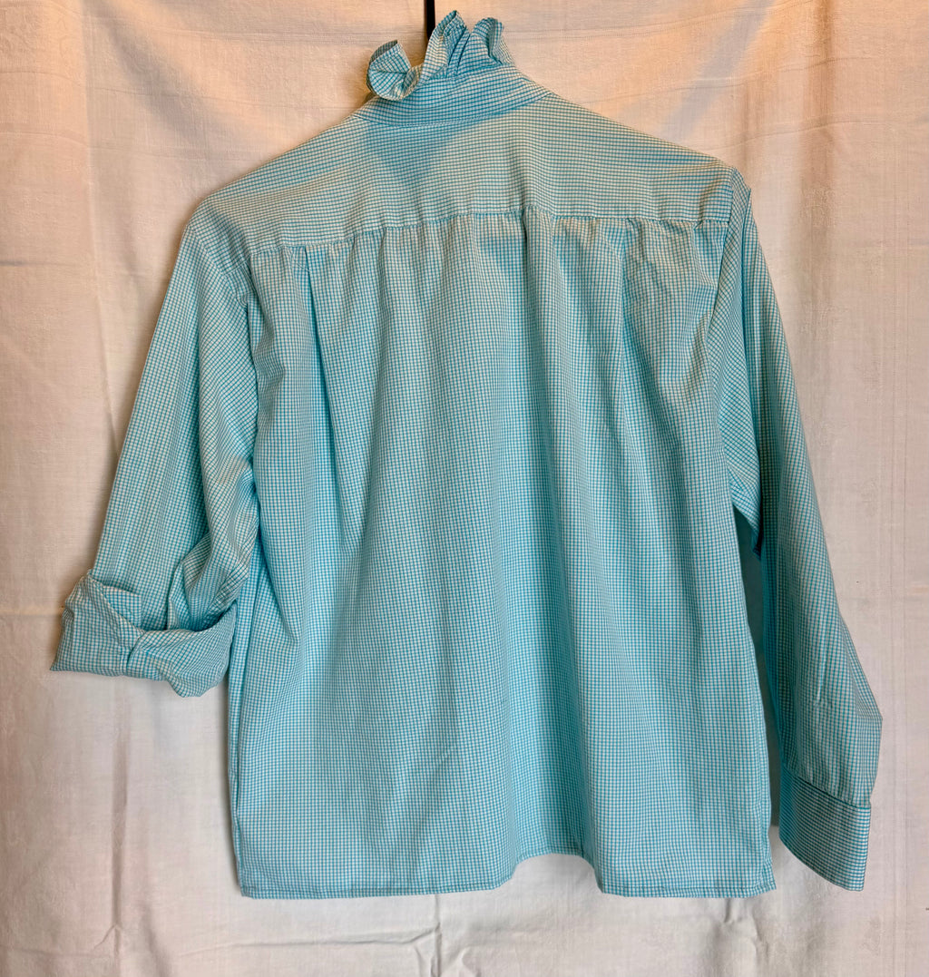 Aqua Gingham Ruffle Collar Top