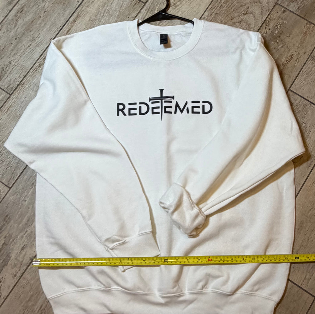 “Redeemed” Cross Sweatshirt | White