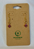 Pink Crystal Mini Clover Drop Earrings (Gold)