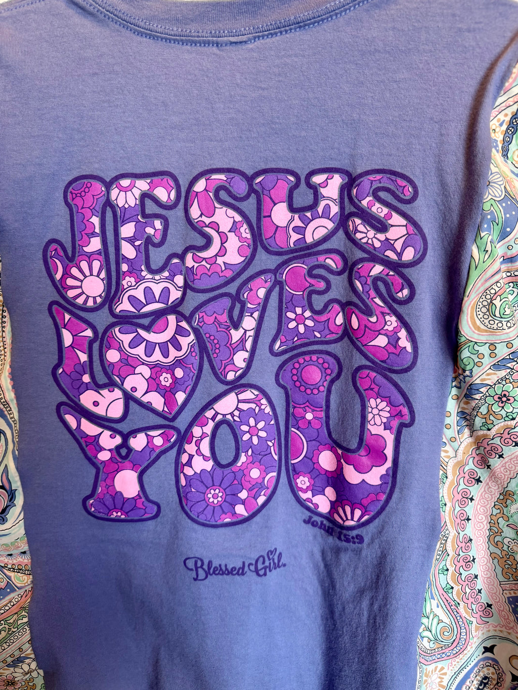 Jesus Loves You Paisley Sleeve Top