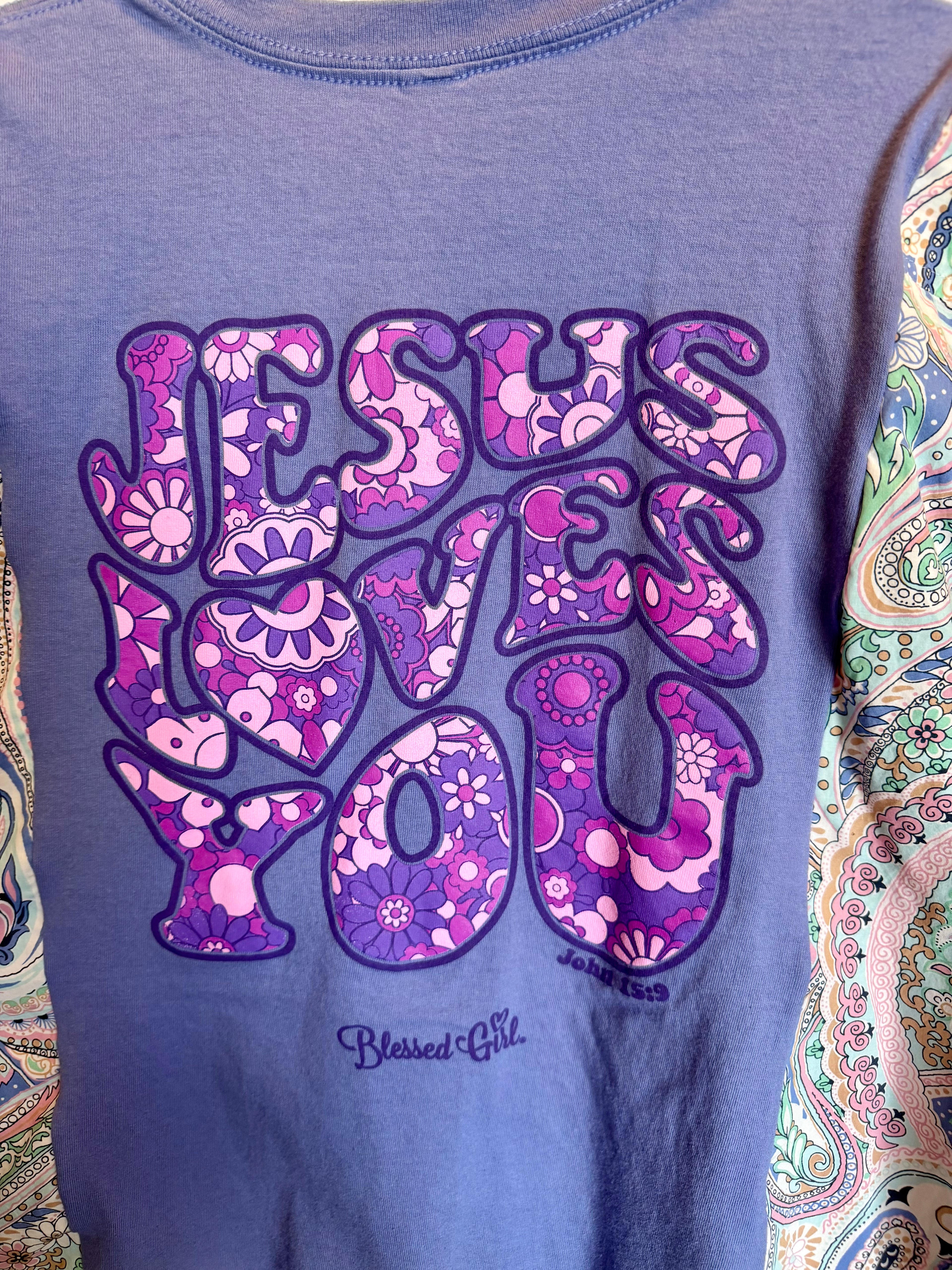 Jesus Loves You Paisley Sleeve Top
