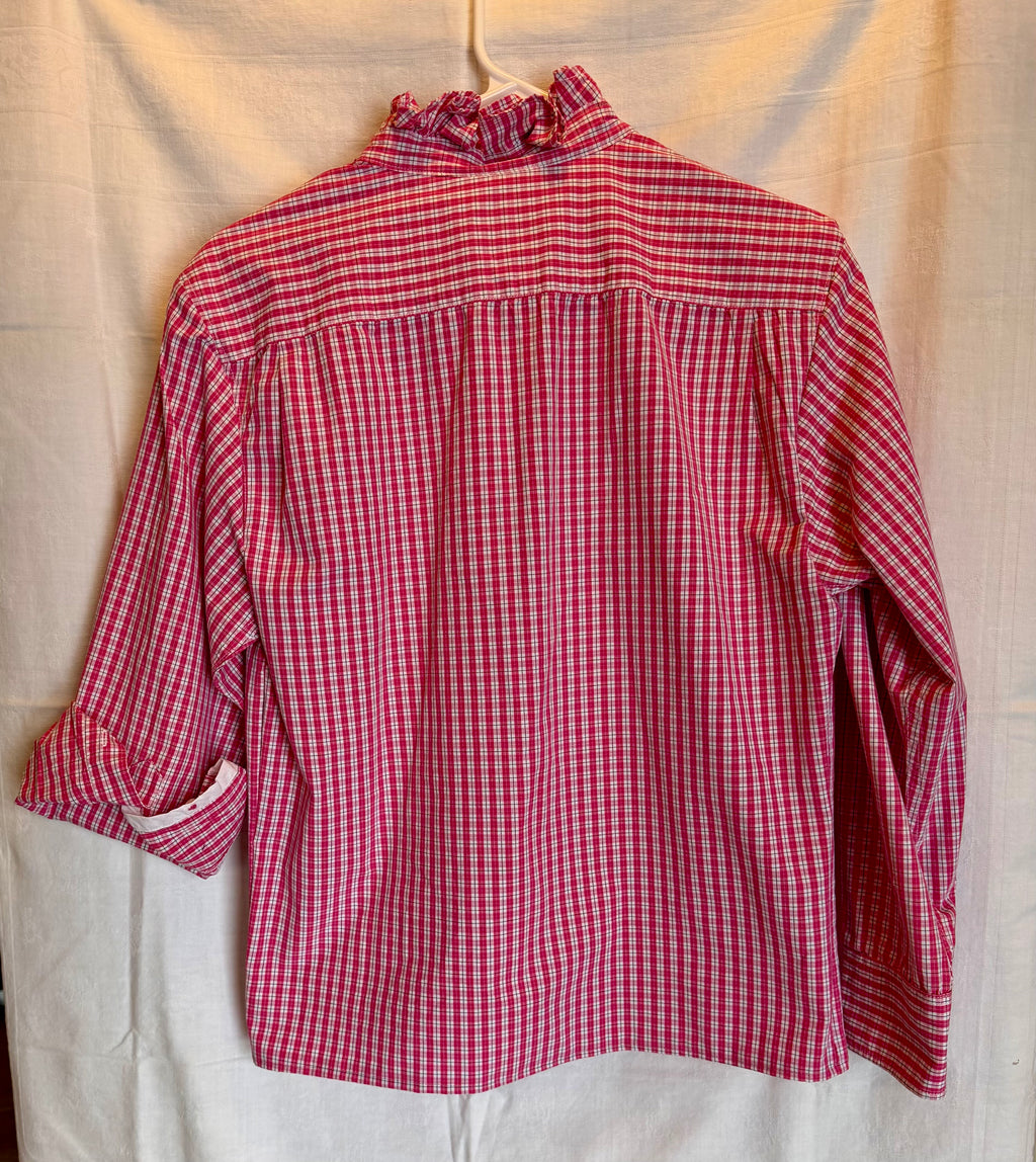 Red Gingham Ruffle Collar Button-Up