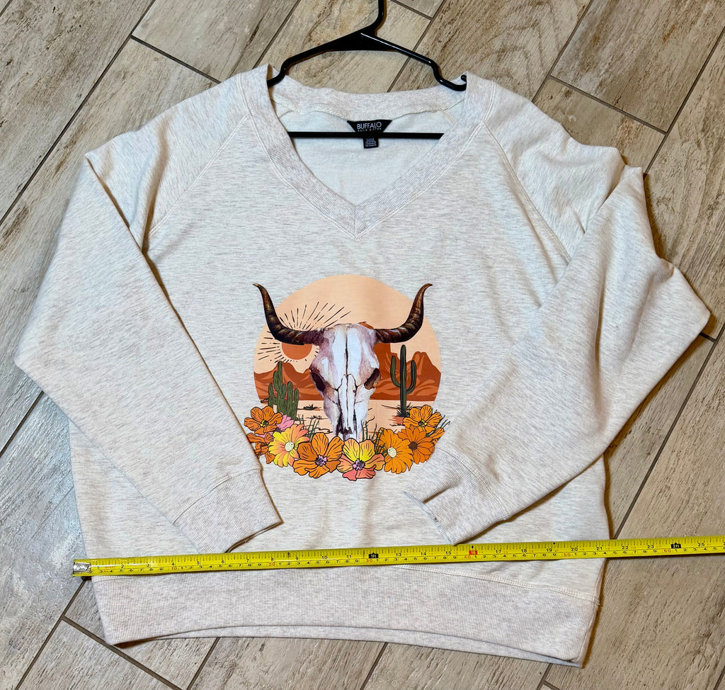 Desert Longhorn Floral Sweatshirt | Heather Oatmeal