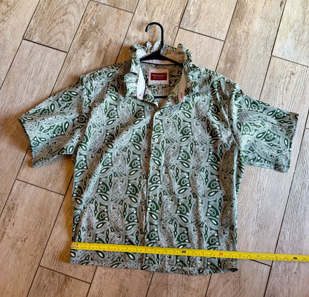 Olive Paisley Button-Up Top