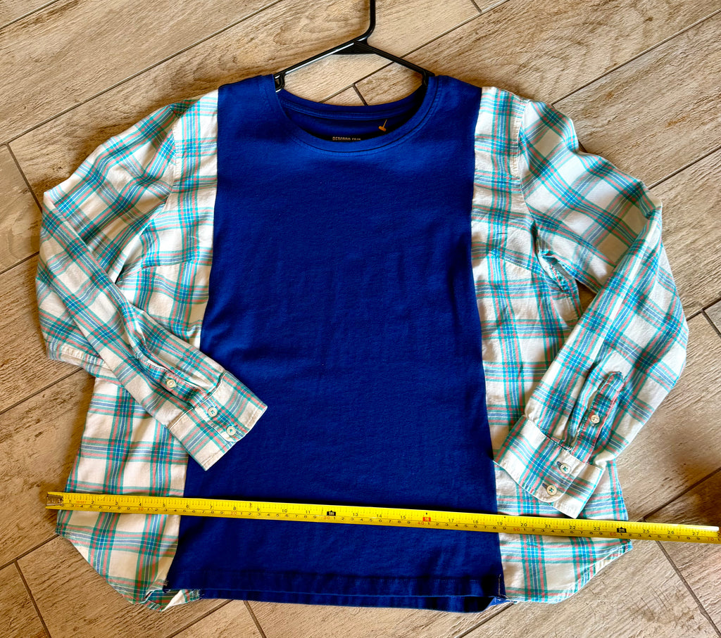 Navy Plaid Sleeve Top