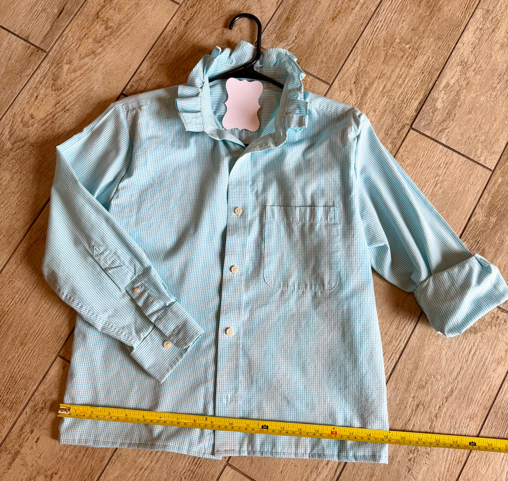 Aqua Gingham Ruffle Collar Top