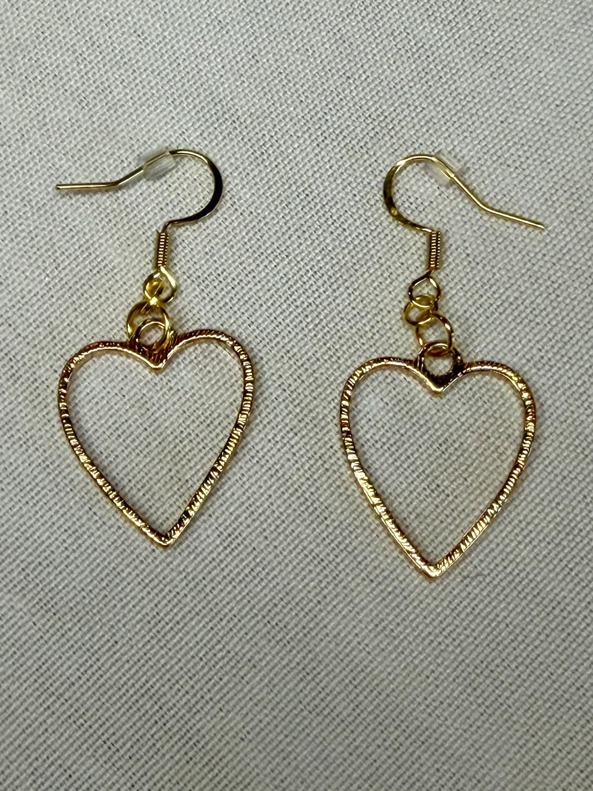 Textured Open Heart Drop Earrings (Gold)