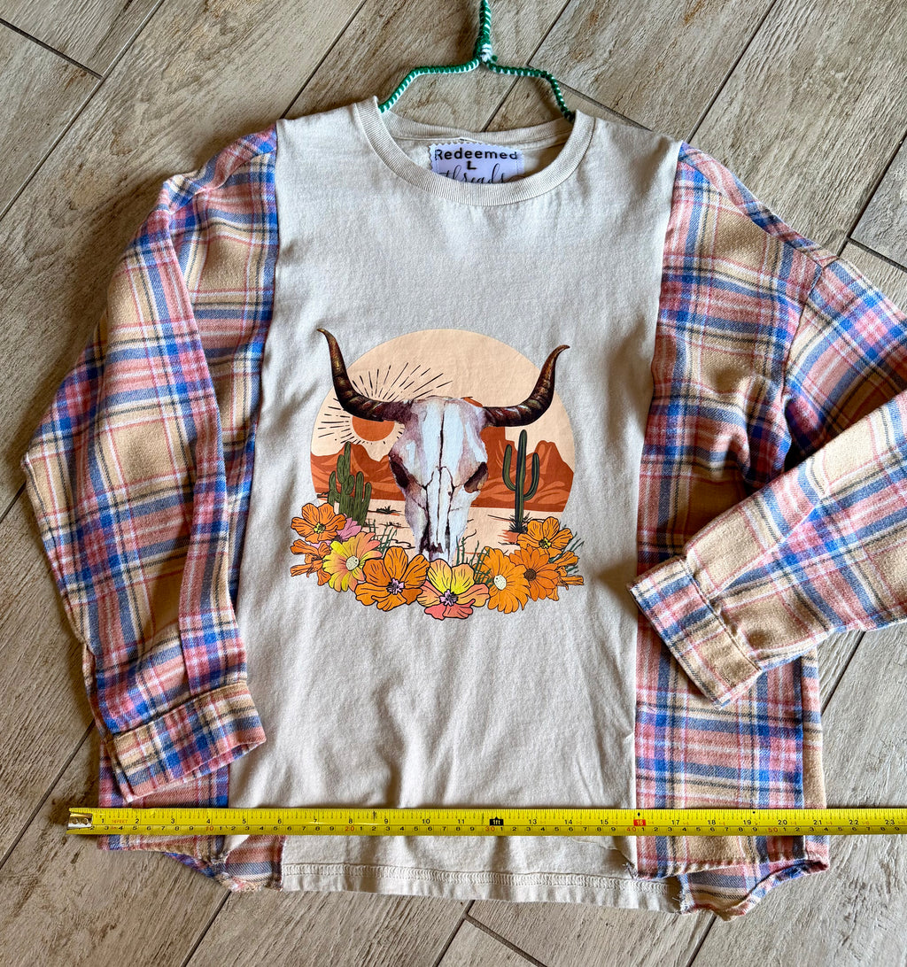 Desert Skull Plaid Sleeve Top