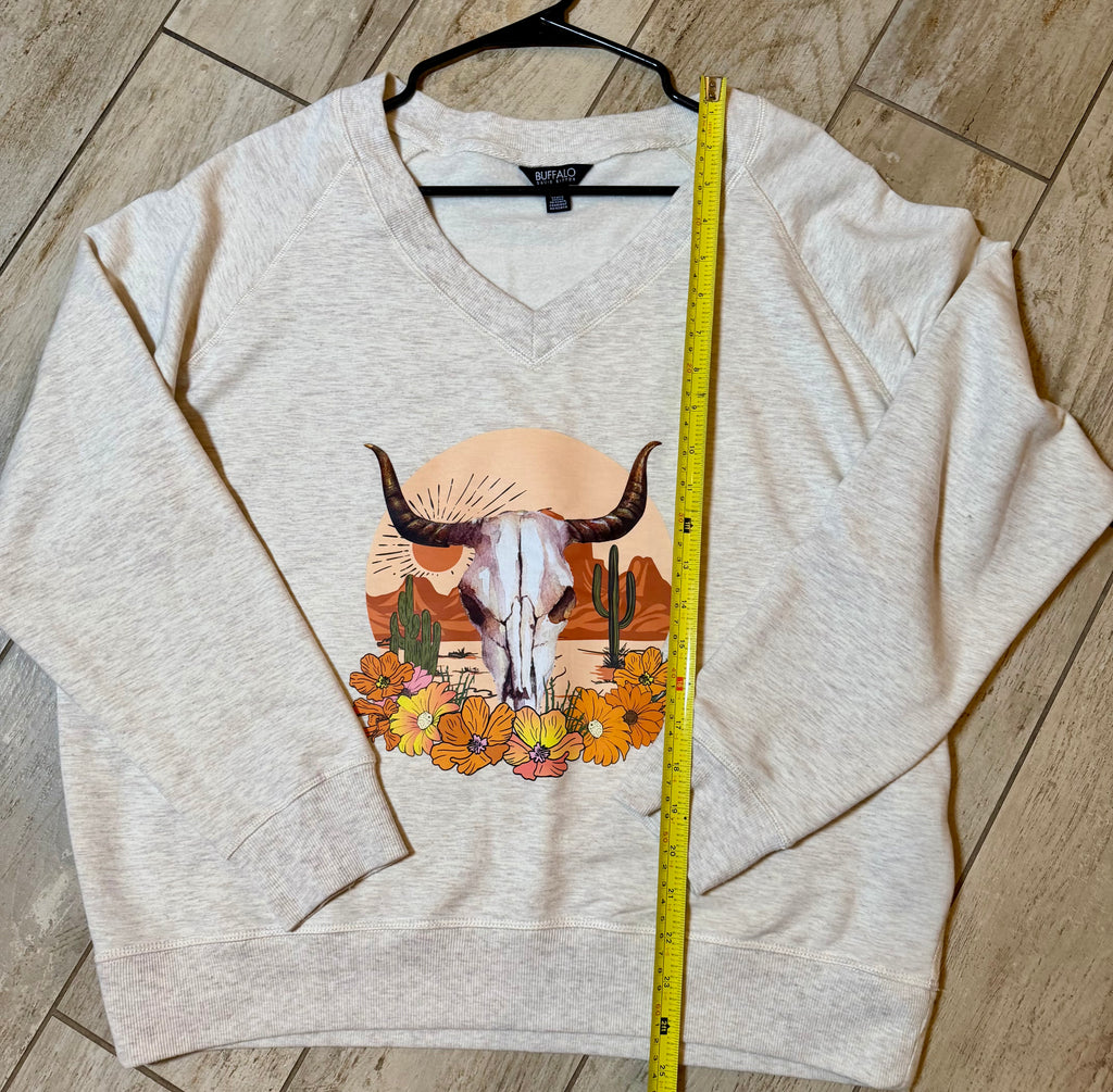 Desert Longhorn Floral Sweatshirt | Heather Oatmeal