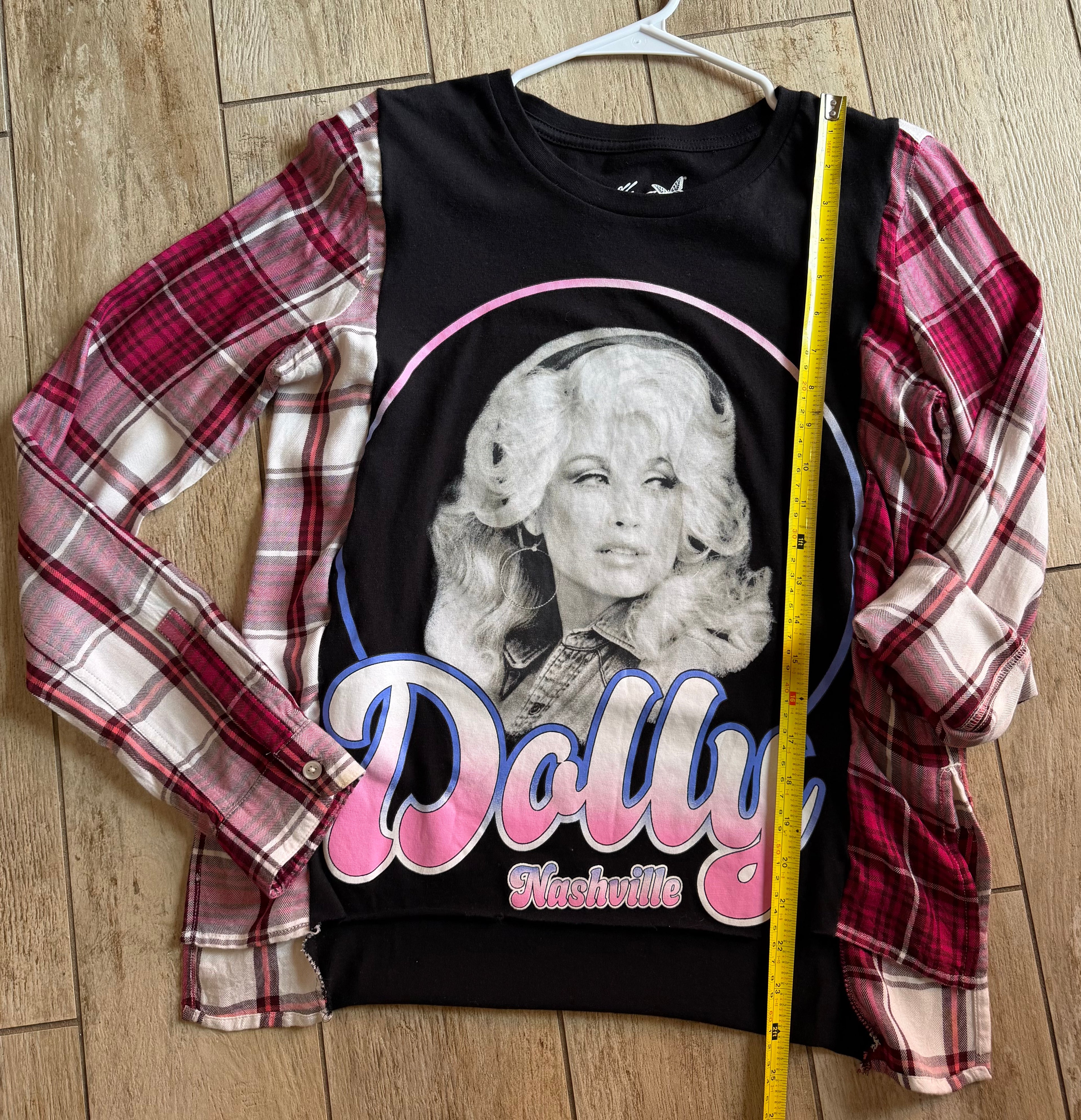 Dolly Parton Plaid Sleeve Top